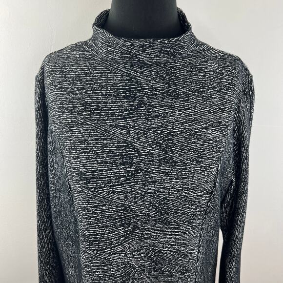 CLARA SUN WOO Black White Sweater Top Long Sleeve Mock Neck Pullover Sz Large L - Picture 3 of 9
